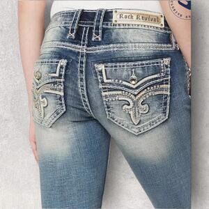 Rock Revival Daly Alt Women’s 26 Straight Leg Distressed Bling Denim Jeans